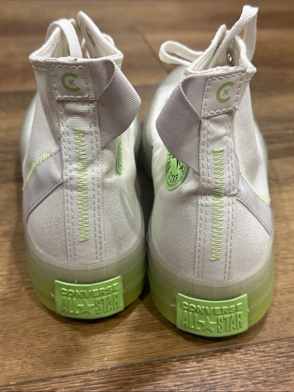 Converse Men High Top Sneakers - White with Neon Green Accents - Picture 5 of 9